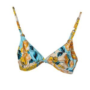 The Bikini Lab Floral Bikini Top Yellow Sz Sm Blue Adjustable Swim Beach‎ Summer